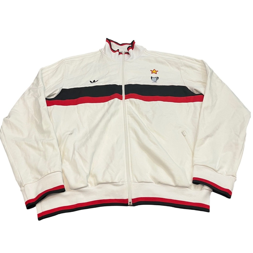 Vintage Adidas Track Jacket Mens 4XL White AC Milan Mediolanum Trefoil Full Zip